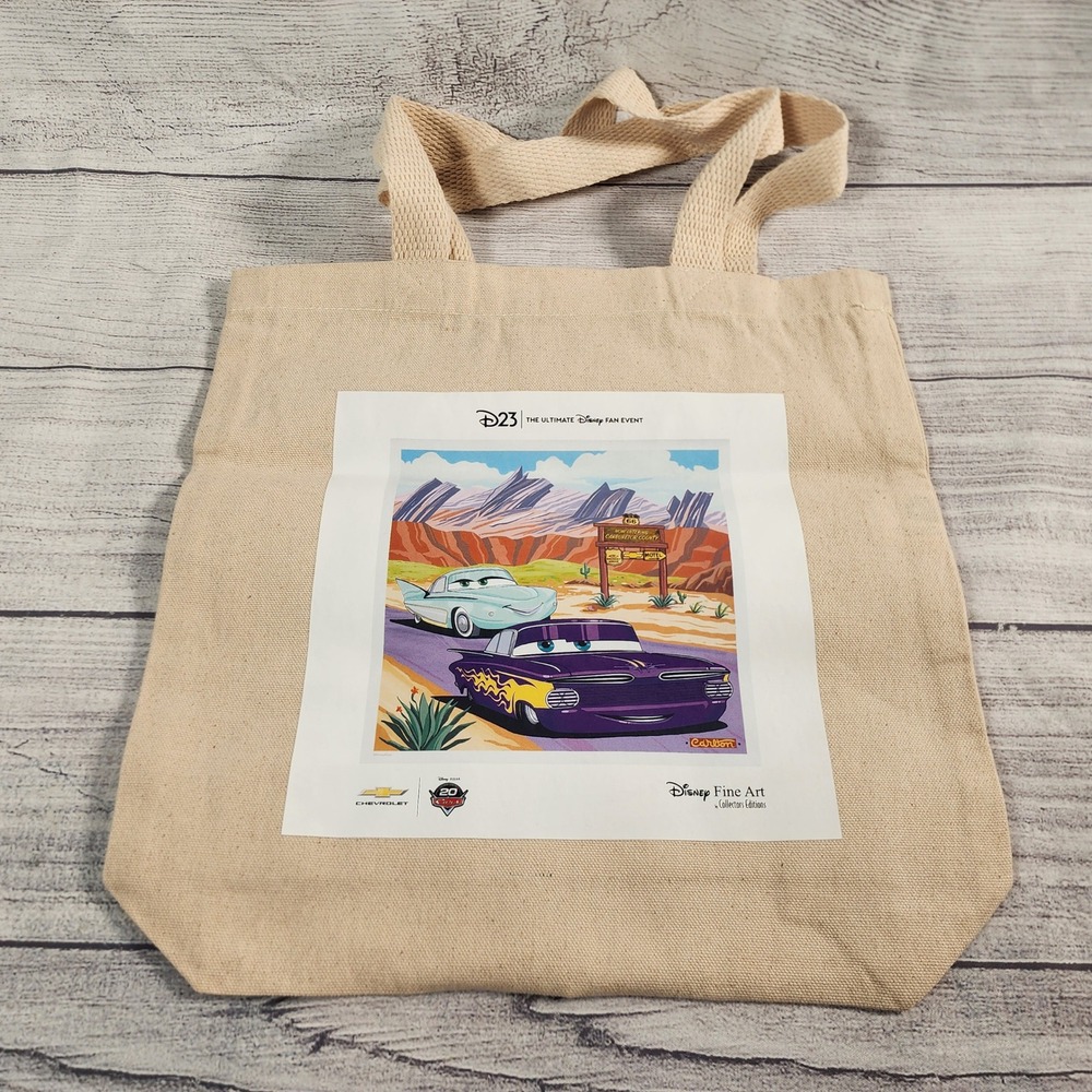 Disney D23 Expo Cars 20th Anniversary Canvas Tote Bag Ramone Flo Fine Art